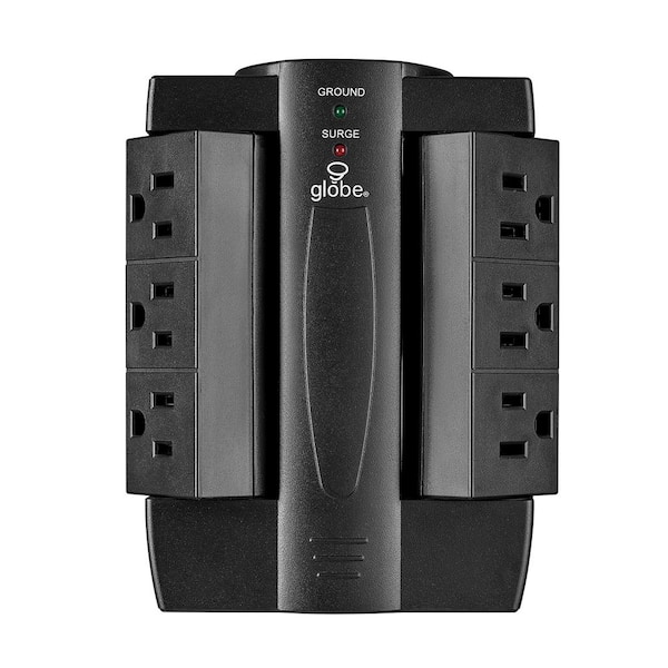 Globe Electric 6-Outlet Swivel Wall Tap with Surge Protector - Black Finish