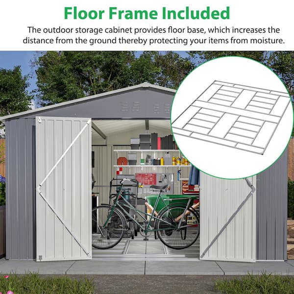 Thanaddo 11 ft. W x 13 ft. D Outdoor Metal Tool Storage Shed, Gray