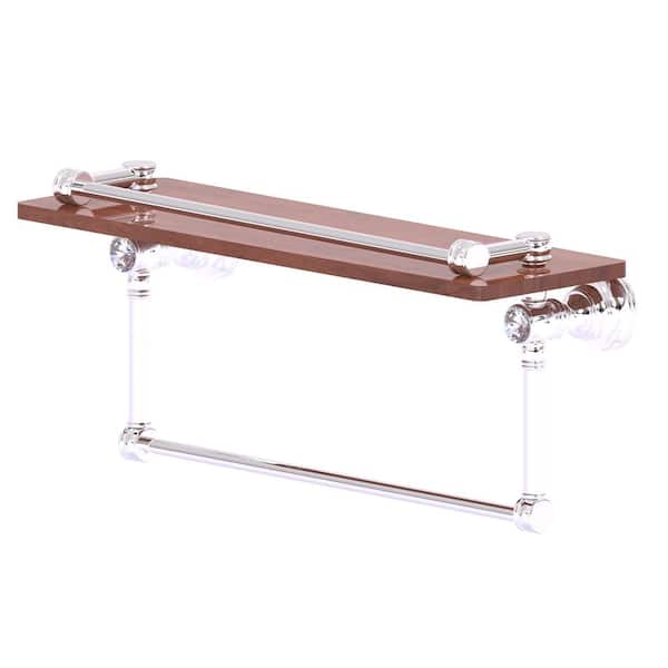 Allied Brass Carolina Crystal 16 in. W 7.4 in. H x 5.54 in. D Brass Rectangular Gallery Wood Shelf in Polished Chrome