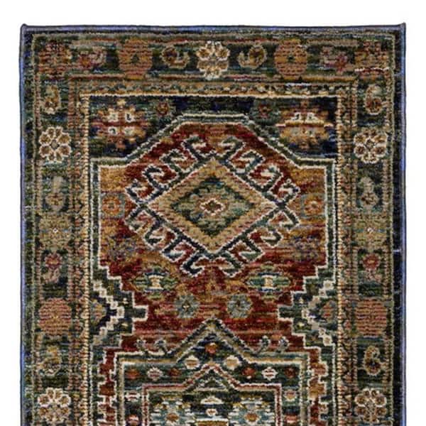 2 ft. x 8 ft. Blue, Rust, Light Brown Tribal Washable Area Rug