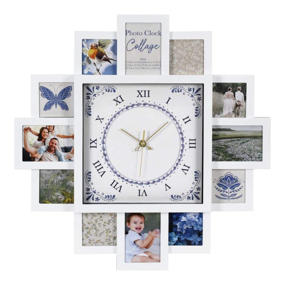 American Art Decor Photo Collage White & Blue Black Wall Clock 20
