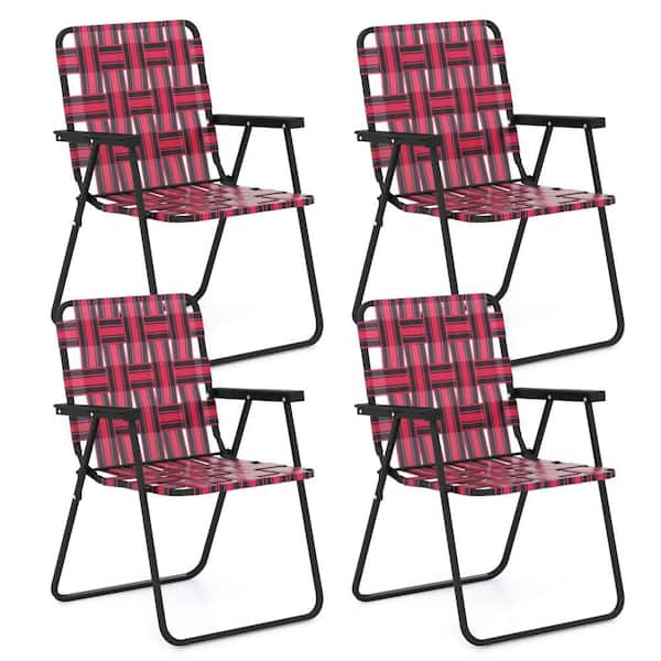 HONEY JOY Red Metal Folding Webbed Lawn Chairs, Outdoor Patio