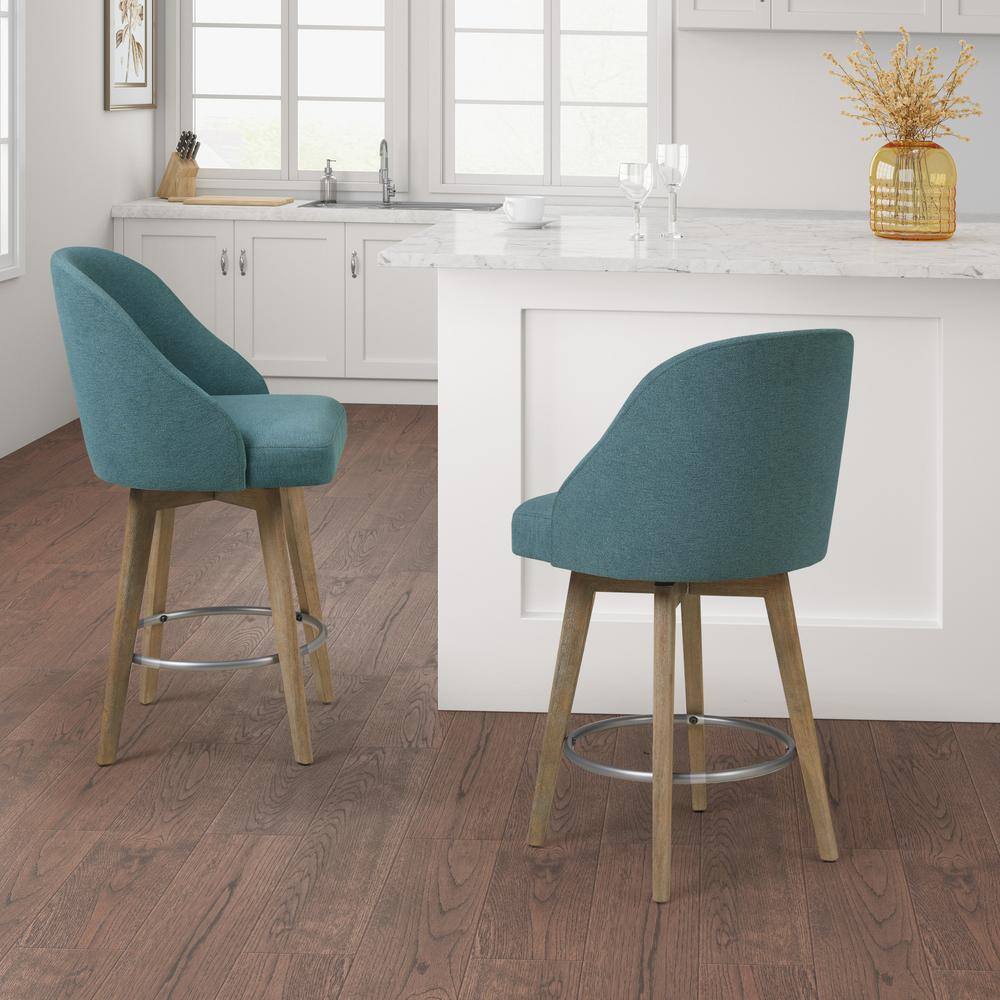 Blue Swivel Counter Stool with Wood Legs