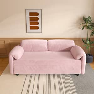 54 in. Pink Velvet Twin Size Retractable Sofa Bed