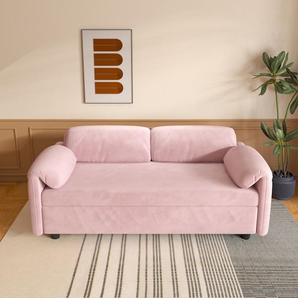 54 in. Pink Velvet Twin Size Retractable Sofa Bed
