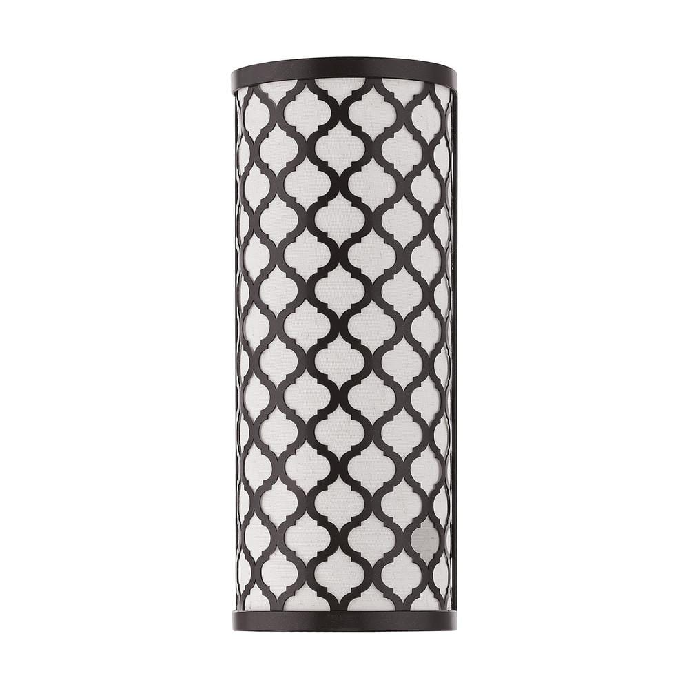 English Bronze Dimmable Wall Sconce with Fabric Shade