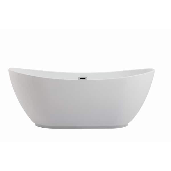 Unbranded Timeless Home 67 in. L x 28 in. W x 26 in. H Oval Acrylic Flat-Bottom Non-Whirlpool Bathtub in Glossy White