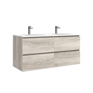 Flora 47.6 in. W x 18.1 in. D x 22.2 in. H Double Sink Wall Mounted Bath Vanity in Grey Pine with White Ceramic Top