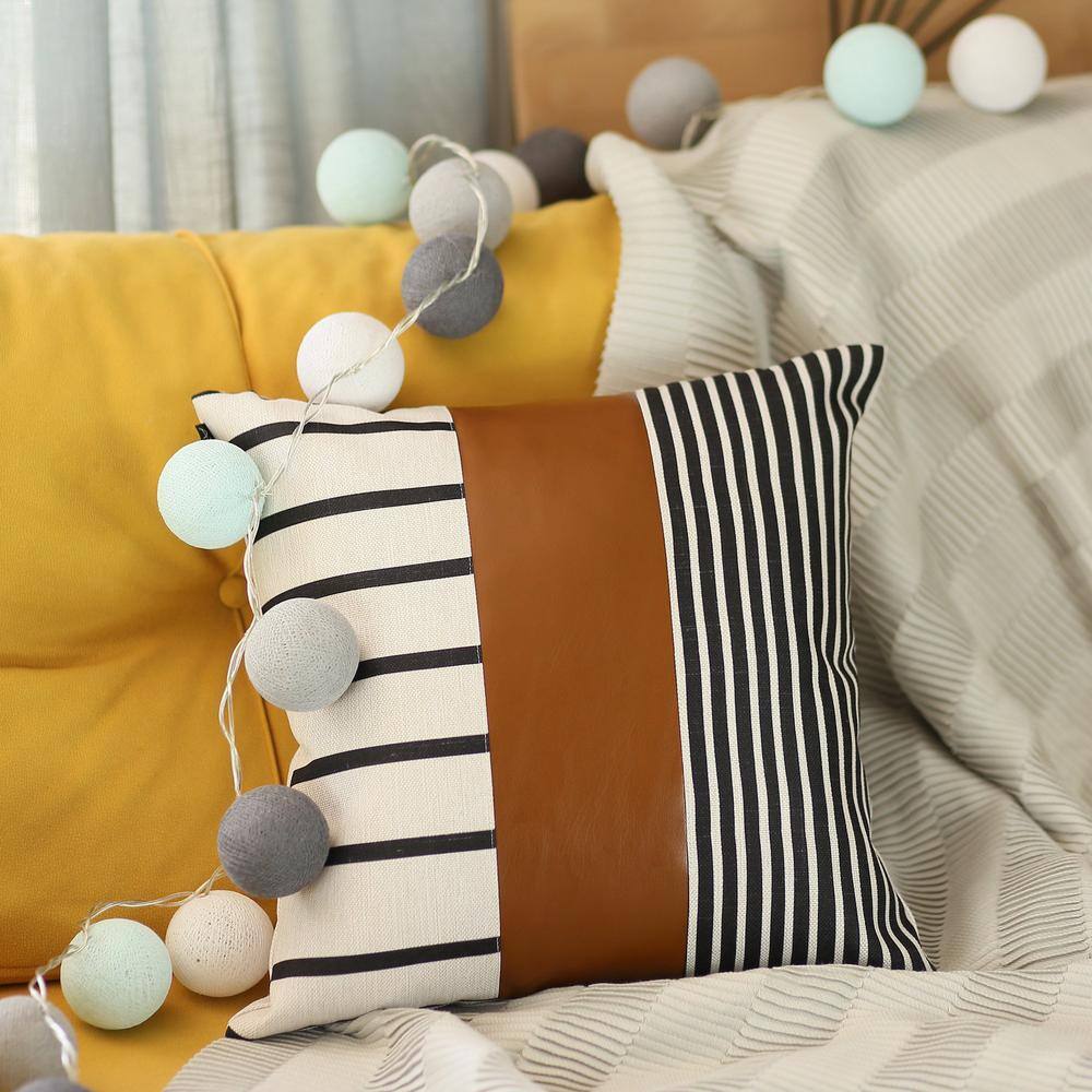 Bohemian Brown and Black Geometric Faux Leather Pillow Covers Set