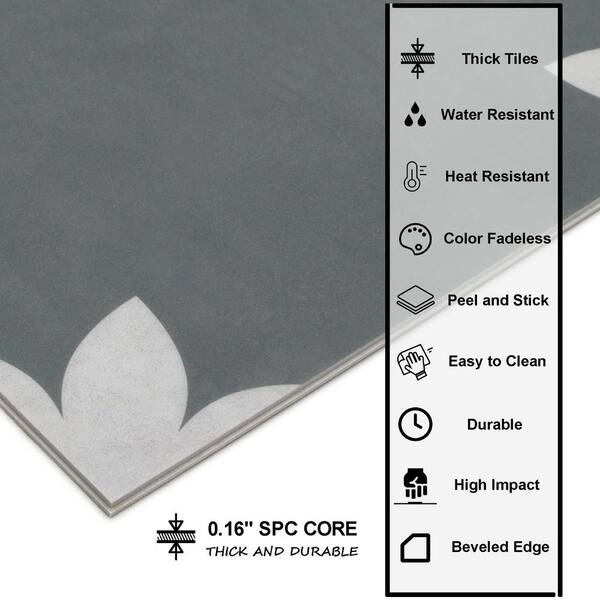 Flower Gray 9 in. x 9 in. Vinyl Peel and Stick Backsplash Stone Composite Wall and Floor Tile (9.12 sq. ft./Case)