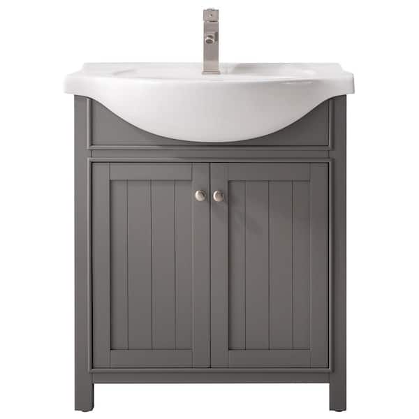 Design Element Marian 30 in. W x 19.25 in. D x 35 in. H Bath Vanity in Gray with Porcelain Vanity Top in White with White Basin