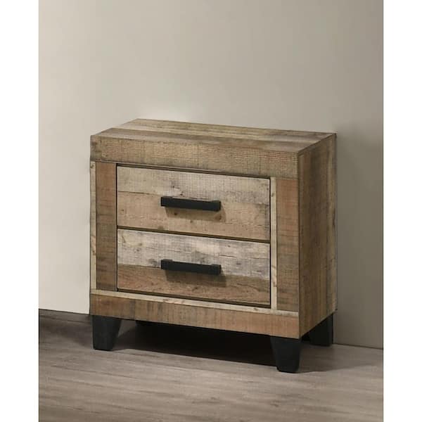 Cinna Weathered Brown Pine Color 2-Drawer 15.5 in. W Nightstand