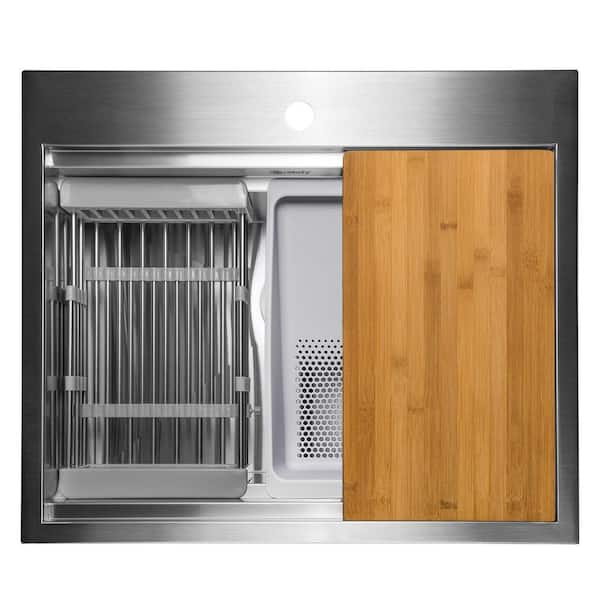 All-in-One Stainless Steel 25 in. x 22 in. Single Bowl Drop-in Kitchen Sink with Pull-Down Faucet and Workstation All-in-One Stainless Steel 25 in. x 22 in. Single Bowl Drop-in Kitchen Sink with Pull-Down Faucet and Workstation