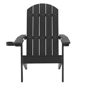 Black HIPS Plastic Weather Resistant Outdoor Adirondack Chair with Cup Holder