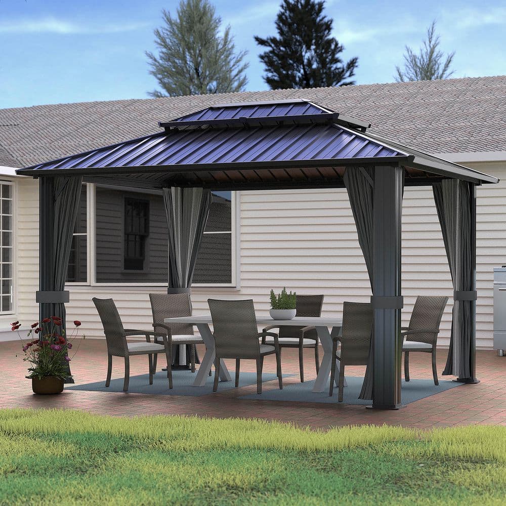 2 ft. W x 10 ft. D Aluminum Double Hardtop Gazebo with Galvanized Steel Roof, Curtains and Netting price history on PriceWatchPro