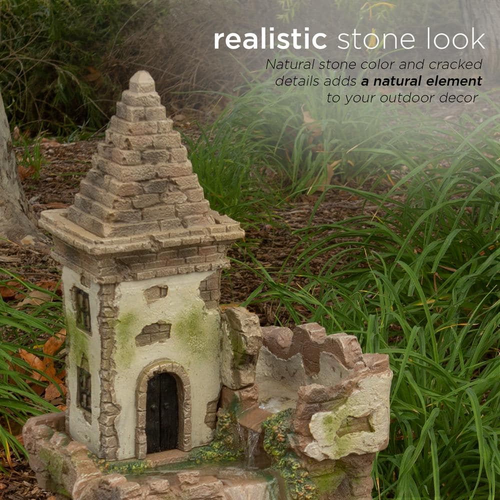 Fairy Castle Bronze Finish Tiered Fountain with Waterwheel