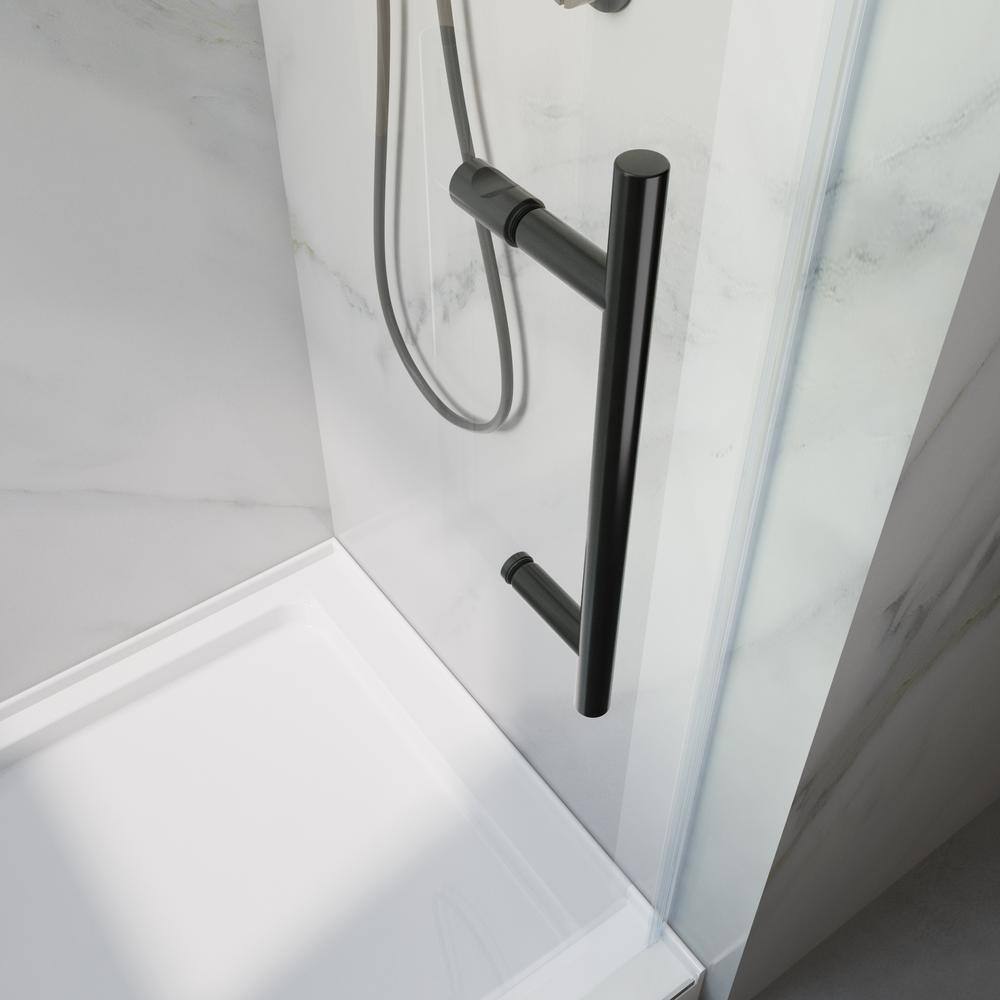 72 in. Black Frameless Sliding Shower Door with Clear Tempered Glass