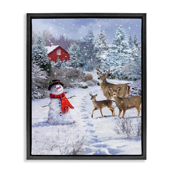 Stupell Industries Reindeer and Snowman Landscape by Jason Kirk 1-Piece Floater Frame Graphic Print Nature Poster Art Print 21 in. x 17 in.