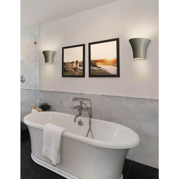 Ambiance Collection 8.25 in. 1-Light Celadon Green Crackle Ceramic Wall Sconce