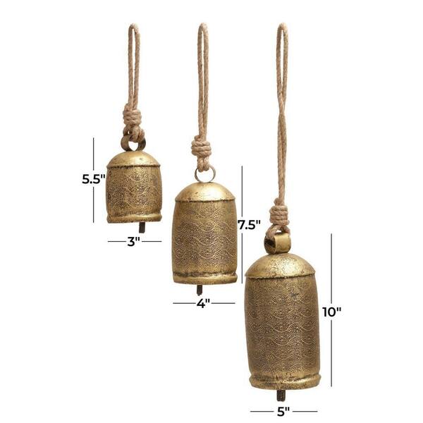 Takt lobby Martyr Litton Lane Bronze Metal Tibetan Inspired Cylindrical Decorative Cow Bell  with Jute Hanging Rope (3- Pack) 26718 - The Home Depot