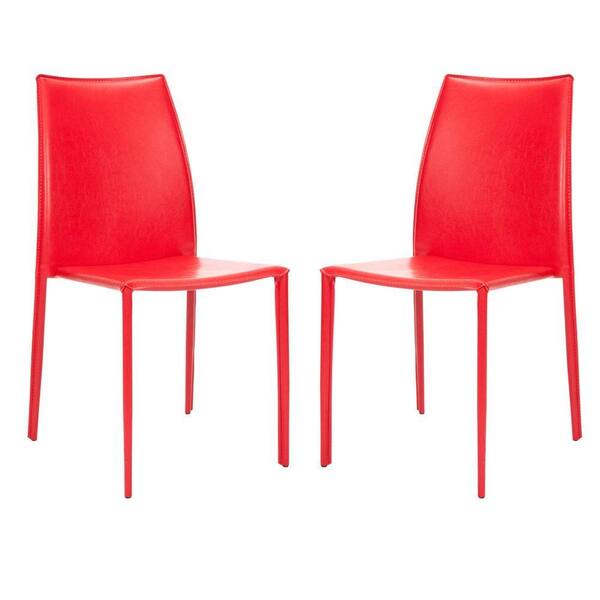 Safavieh Korbin Red Bonded Leather Side Chair (Set of 2)