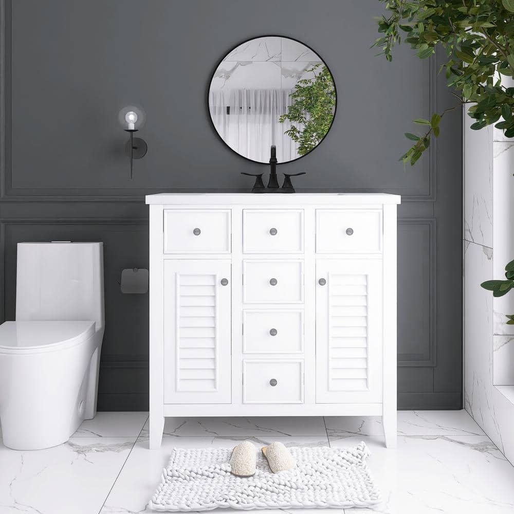 36 in. W x 18 in. D x 34 in. H Single Sink Freestanding Bath Vanity in Whit