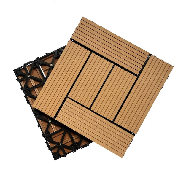 Tenleaf 12 in. Brown Square Wood Plastic Composite Interlocking Flooring Tiles Pack of 20-Tiles