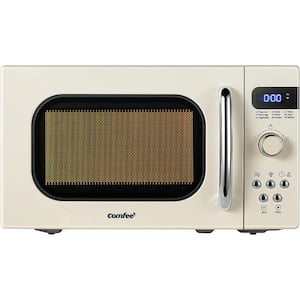 0.7 cu. ft. 700 Watt Compact Countertop Microwave in Cream with Safety lock