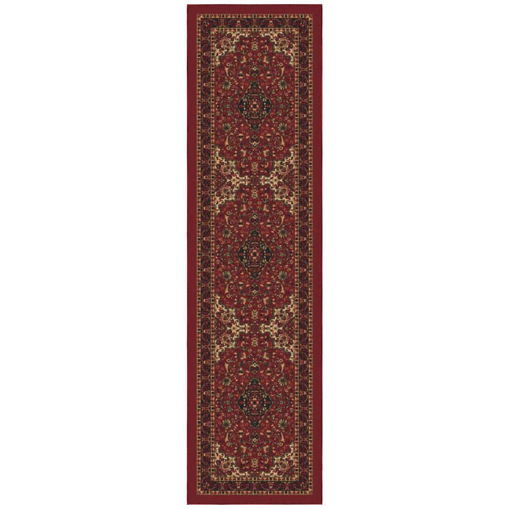 Red Oriental Design Washable Non-Slip Runner Rug