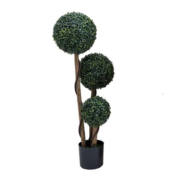 2.9 ft. Topiary Trees Artificial Outdoor, Grass Ball Topiary Trees, Fake Greenery Tree with Planter