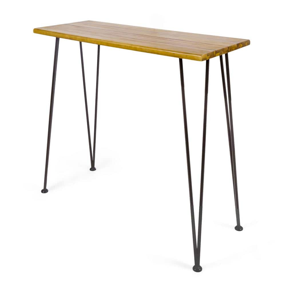 Teak Brown 3-Piece Industrial Bar Height Dining Set with Iron Frame