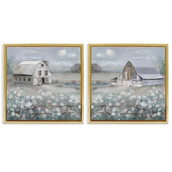 Stupell Industries Country Meadows with Barns by Sally Swatland 2-Pieces Gold Floater Frame Nature Graphic Art Print 25 in. x 25 in.
