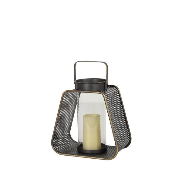 Litton Lane Rounded Triangle Black Metal Lantern Candle Holder with Handle  and Gold Trim 53328 - The Home Depot