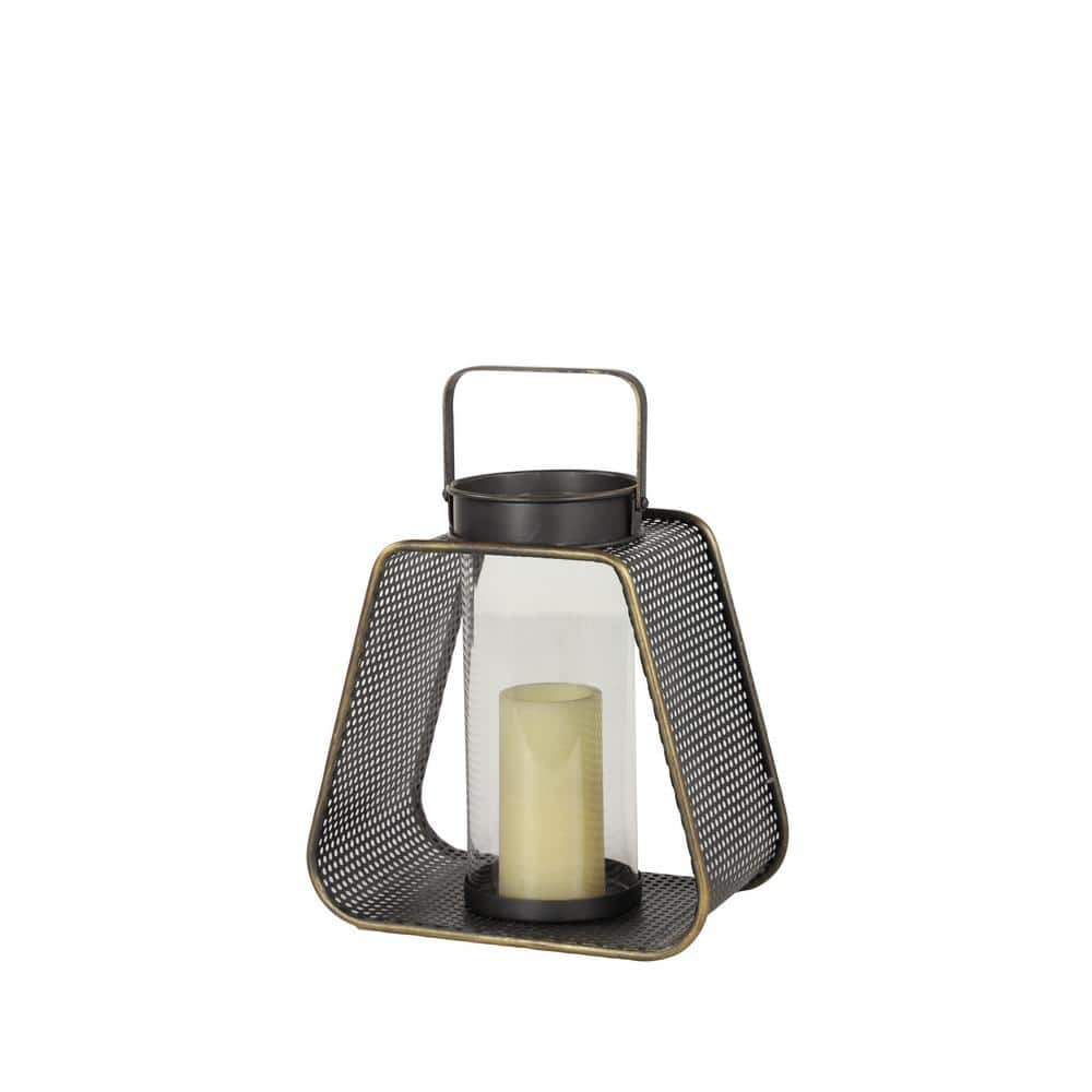 Black and Gold Iron Hanging Hurricane Candle Lantern