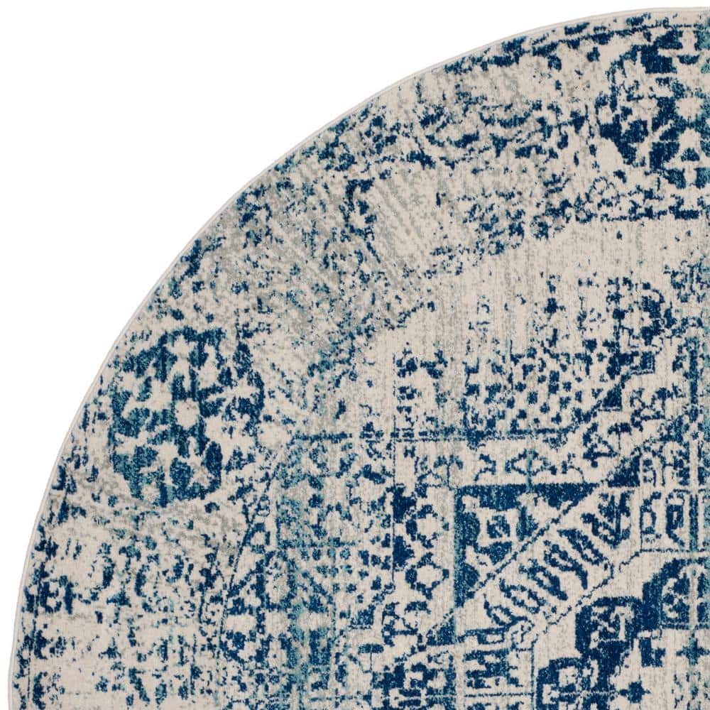 Reversible Hand-Knotted Blue Synthetic 36" Round Rug