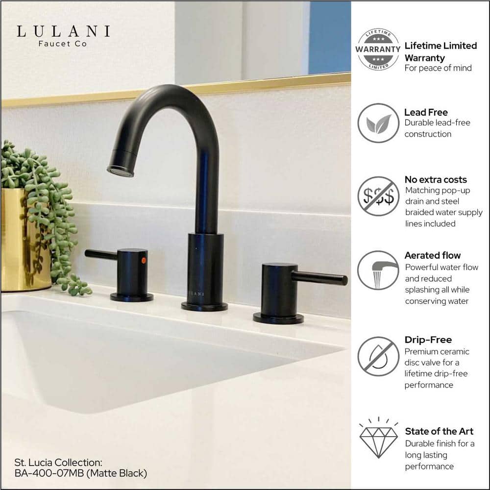 St. Lucia Matte Black 8" Widespread Bathroom Faucet