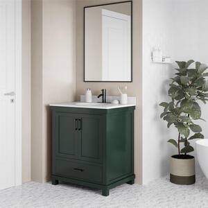 Rion 30 in. Green Bathroom Vanity with White Composite Granite Vanity Top with Ceramic Oval Sink and Backsplash