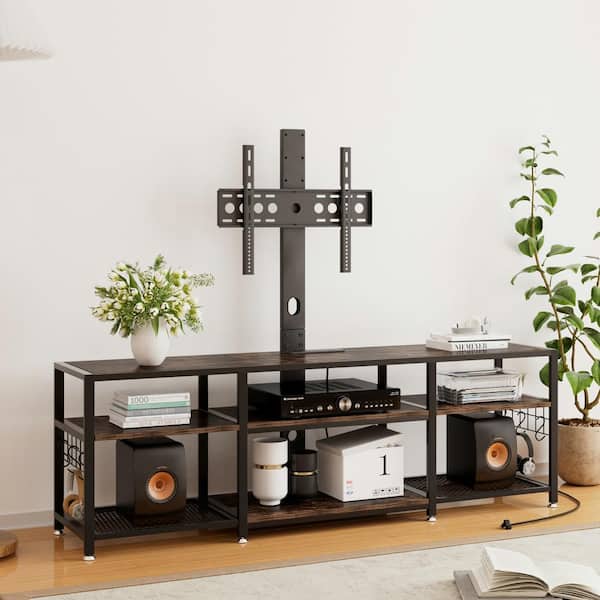 VECELO TV Stand with Adjustable TV Mount, Industrial Wood VECELO TV Stand with Adjustable TV Mount, Industrial Wood