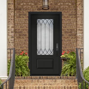 Regency 36 in. x 80 in. Universal Handing 3/4 Lite Spire Decorative Glass Onyx Stain Fiberglass Front Door Slab