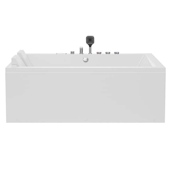 71 in. x 47 in. Alcove Whirlpool Air Combination Bathtub Rectangular Thermostatic Bath Tub with Center Drain in White