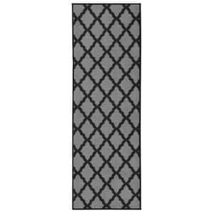 Glamour Collection Non-Slip Rubberback Moroccan Trellis Design 2x6 Indoor Runner Rug, 2 ft. 2 in. x 6 ft., Dark Gray