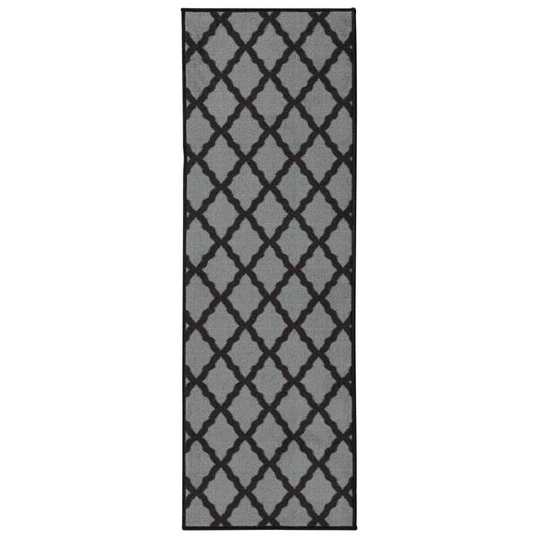 Ottomanson Glamour Collection Non-Slip Rubberback Moroccan Trellis Design 2x6 Indoor Runner Rug, 2 ft. 2 in. x 6 ft., Dark Gray