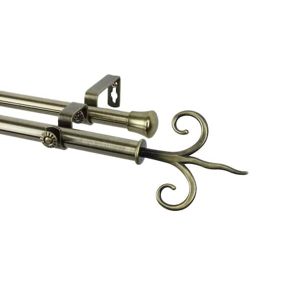 Rod Desyne 66 in. x 120 in. Lily Double Curtain Rod Set in Antique Brass