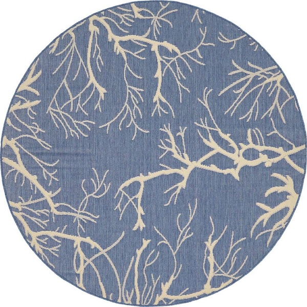 Unique Loom Outdoor Branch Navy Blue 6' 0 x 6' 0 Round Rug