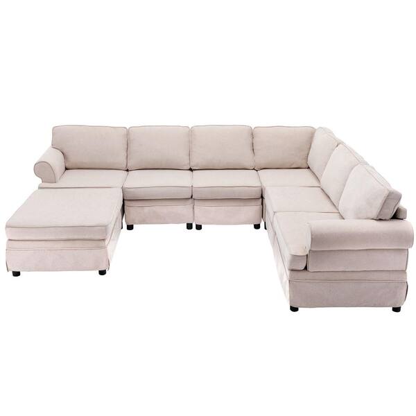 Harper & Bright Designs 88.5 in. W Square Arm 3-Seats Linen Sofa with  Removable Back, Seat Cushions and 4-Comfortable Pillows in Cream Beige  WYT112AAA - The Home Depot