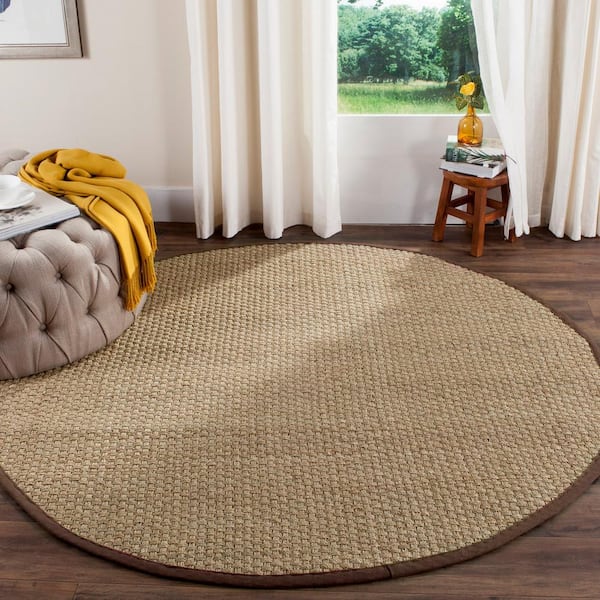 Natural Fiber Natural/Dark Brown 8 ft. x 8 ft. Border Woven Round Area Rug