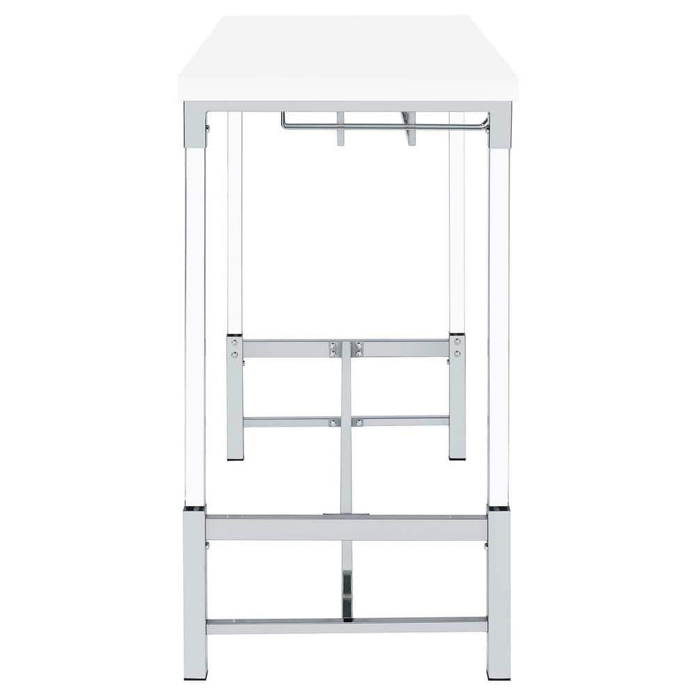 White High Gloss Bar Height Table with Acrylic Legs and Wine Storage