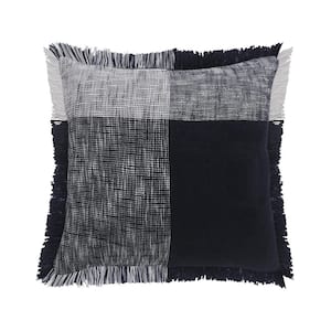 Block Navy Blue / White Plaid Fringe Poly-fill 20 in. x 20 in. Throw Pillow