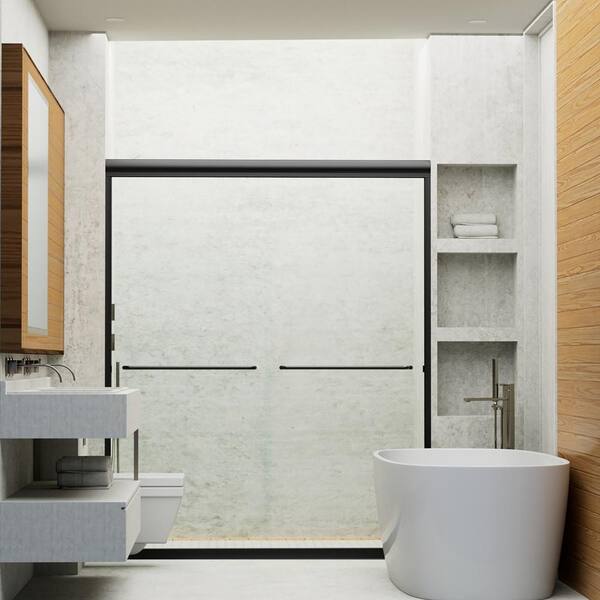Staykiwi 60 in. W x 72 in. H Double Sliding Framed Shower Door in Matte Black Finish with Clear Glass