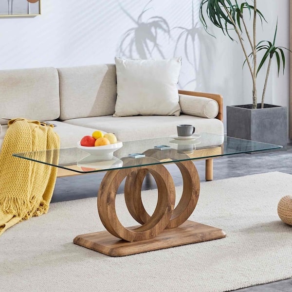 Polibi 47.24 in. Natural Wood Rectangle MDF Coffee Table